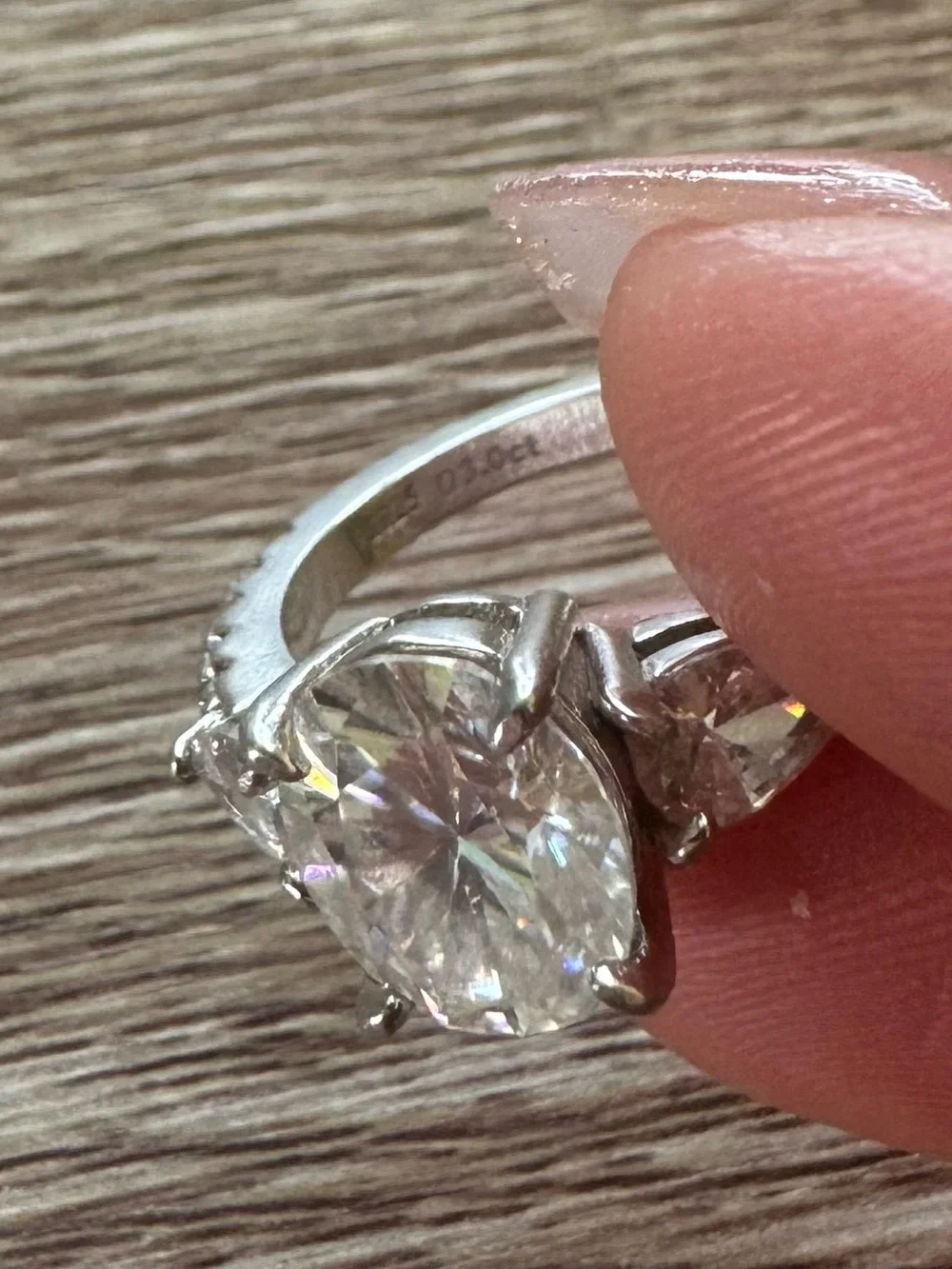 Moissanite 3ct 18K gold Sterling Oval-Cut size 6 Ring Pear Side Stones Pave band